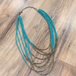Gold and teal beaded necklace